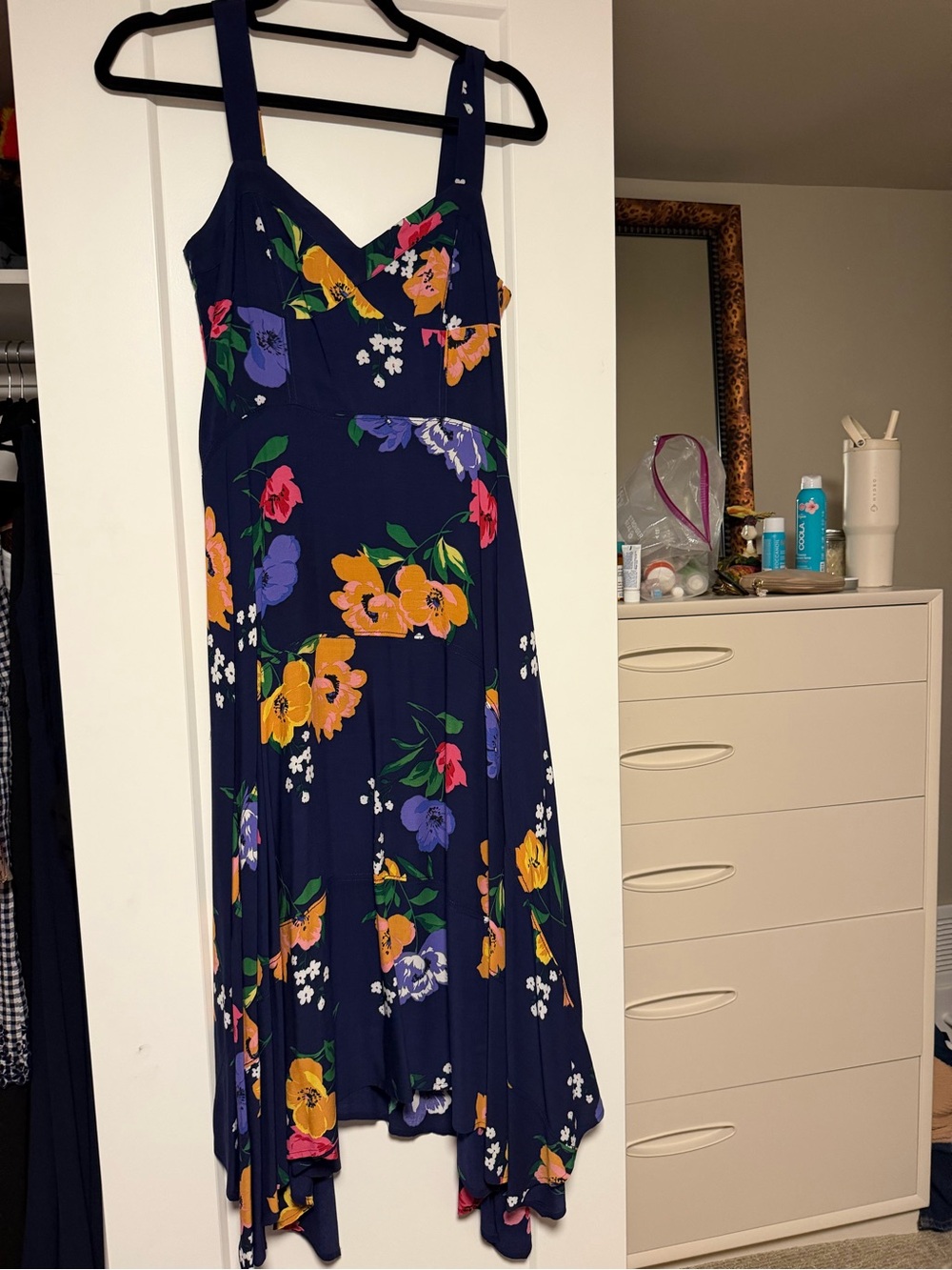 Anthropologie (Maeve) Navy Floral Sundress with Handkerchief Hem